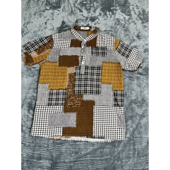 MISSLOOK Tops - Misslook Womens Patchwork Short Sleeve Button-Up Shirt
